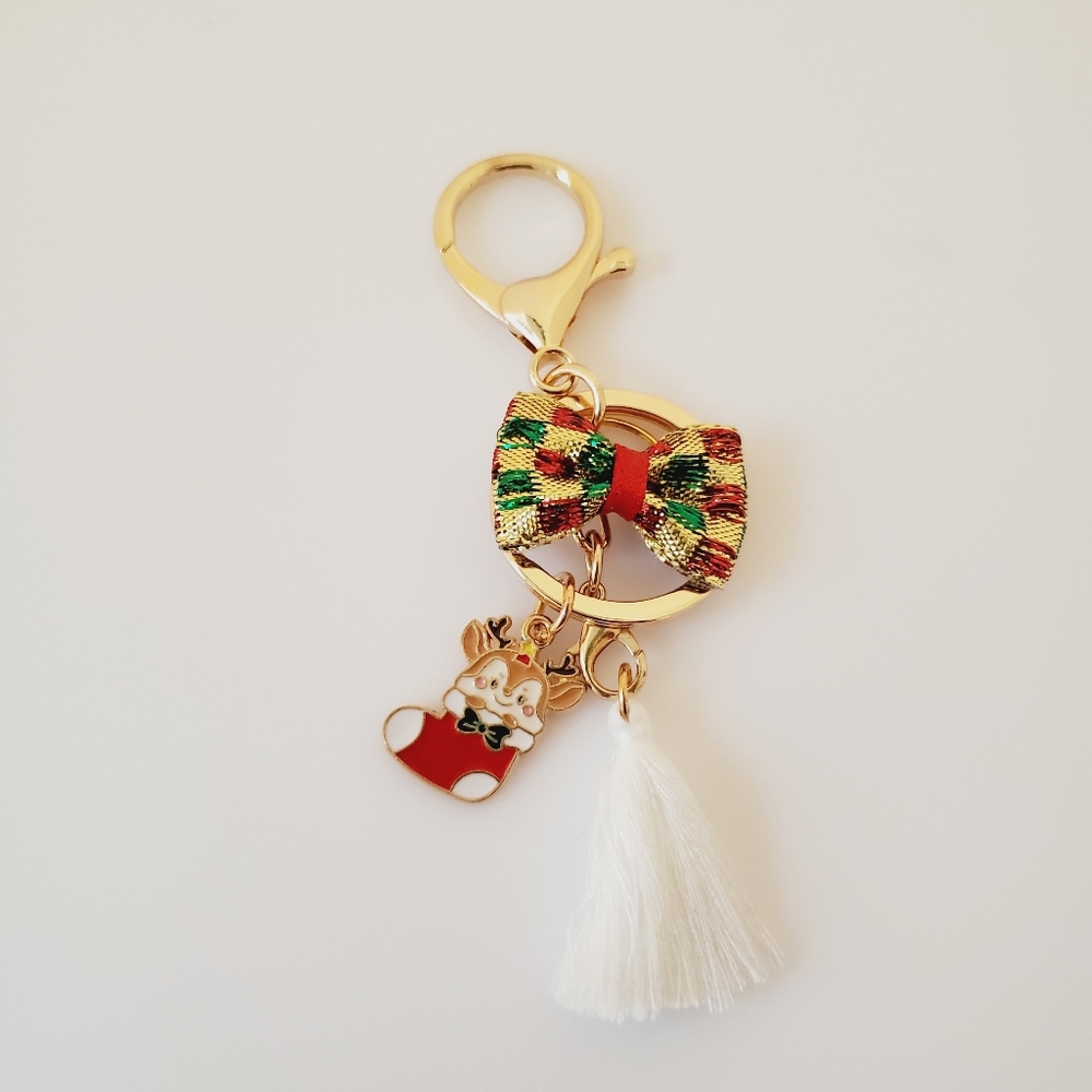 Reindeer Stocking Bag Charm Key Ring NEW